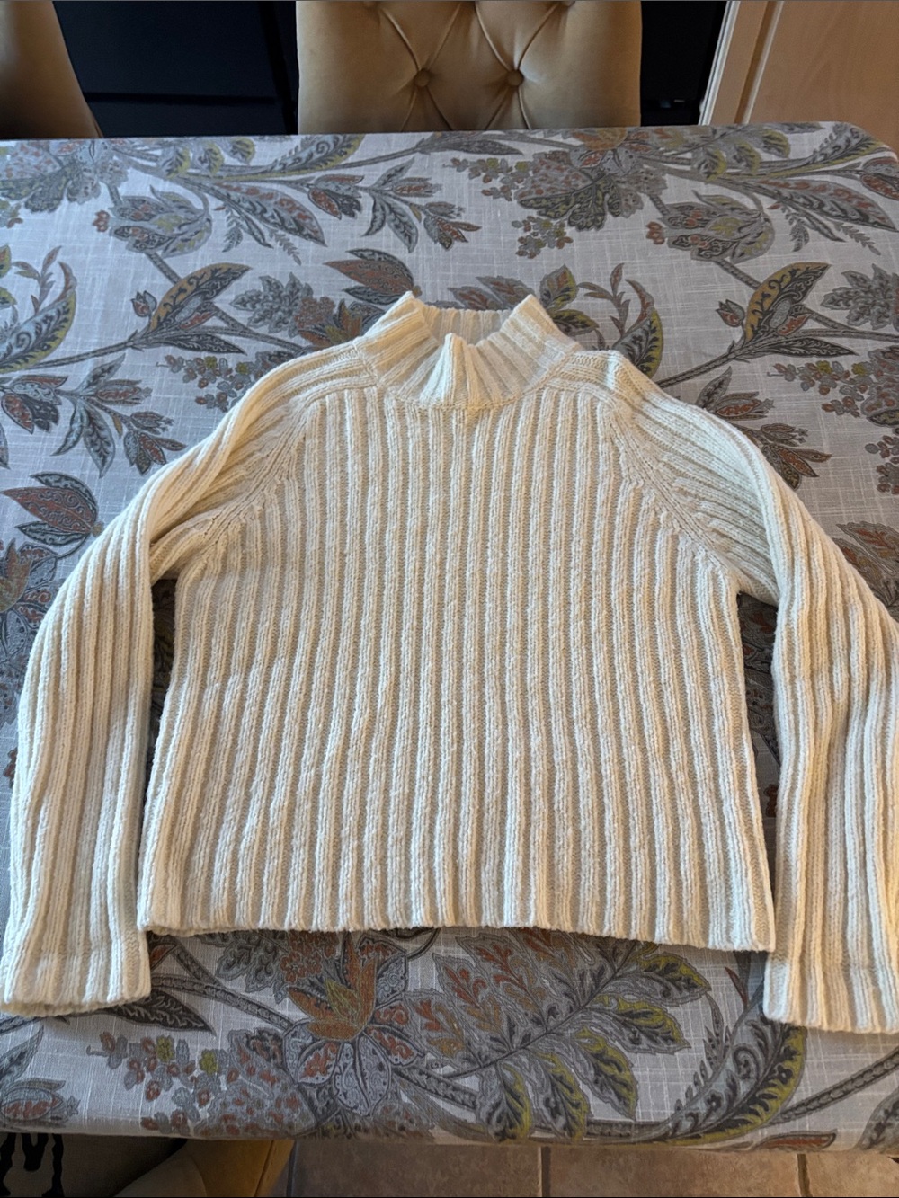 The Limited Katherine Cream Ribbed Mock Neck Sweater-L-VINTAGE